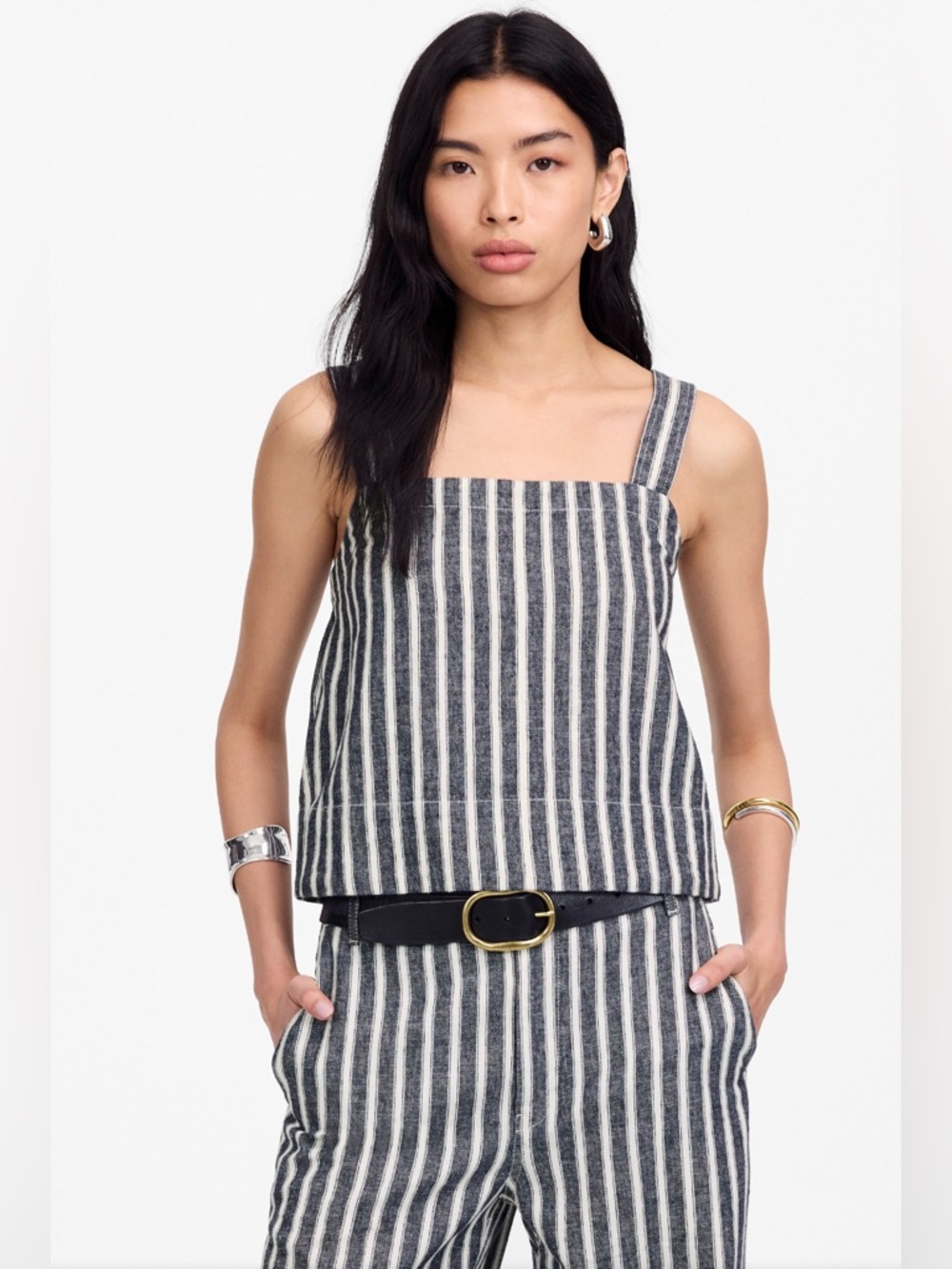 NWT MADEWELL Square Neck Top in Linen Blend Stripe size women’s extra large
